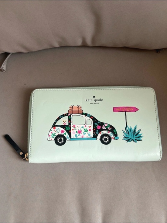 kate spade Handbags - kate spade floral VW bug zip wallet - mint green with pink accents